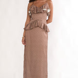 Tahlie Ruffle Trim Maxi Dress Polka Dot Mocha
