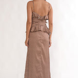 Tahlie Ruffle Trim Maxi Dress Polka Dot Mocha