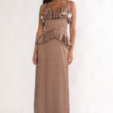 Tahlie Ruffle Trim Maxi Dress Polka Dot Mocha