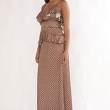 Tahlie Ruffle Trim Maxi Dress Polka Dot Mocha