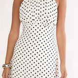 Romana High Neck Halter Maxi Dress Polka Dot White