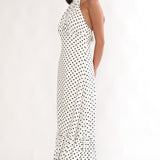 Romana High Neck Halter Maxi Dress Polka Dot White