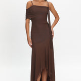 Millitah Asymmetric Hem Mesh Maxi Dress Chocolate