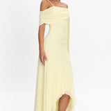 Millitah Asymmetric Hem Mesh Maxi Dress Butter