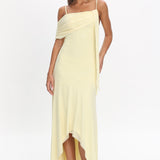 Millitah Asymmetric Hem Mesh Maxi Dress Butter