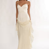 Rivena Rosette Chiffon Drape Maxi Dress Oyster