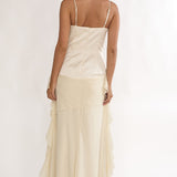 Rivena Rosette Chiffon Drape Maxi Dress Oyster