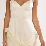 Rivena Rosette Chiffon Drape Maxi Dress Oyster