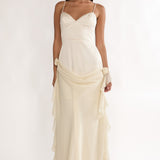 Rivena Rosette Chiffon Drape Maxi Dress Oyster