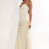 Rivena Rosette Chiffon Drape Maxi Dress Oyster