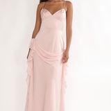 Rivena Rosette Chiffon Drape Maxi Dress Pink