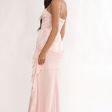 Rivena Rosette Chiffon Drape Maxi Dress Pink