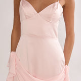 Rivena Rosette Chiffon Drape Maxi Dress Pink