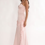 Rivena Rosette Chiffon Drape Maxi Dress Pink
