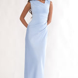 Brinelle Side Pleat Maxi Dress Blue