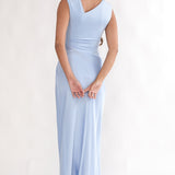 Brinelle Side Pleat Maxi Dress Blue