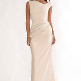 Brinelle Side Pleat Maxi Dress Ecru
