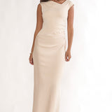 Brinelle Side Pleat Maxi Dress Ecru
