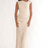 Brinelle Side Pleat Maxi Dress Ecru