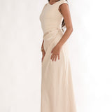 Brinelle Side Pleat Maxi Dress Ecru