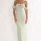Maelis Off-Shoulder Puff Sleeve Maxi Dress Sage