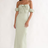 Maelis Off-Shoulder Puff Sleeve Maxi Dress Sage