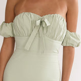 Maelis Off-Shoulder Puff Sleeve Maxi Dress Sage