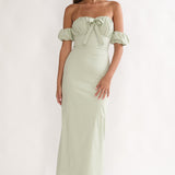 Maelis Off-Shoulder Puff Sleeve Maxi Dress Sage