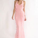 Collins Halter Ruffle Trim Maxi Dress Pink