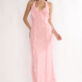 Collins Halter Ruffle Trim Maxi Dress Pink