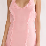 Collins Halter Ruffle Trim Maxi Dress Pink