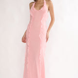Collins Halter Ruffle Trim Maxi Dress Pink