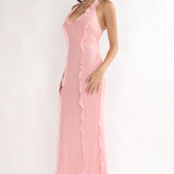 Collins Halter Ruffle Trim Maxi Dress Pink