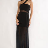 Jonquil One-Shoulder Mesh Maxi Dress Black