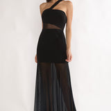 Jonquil One-Shoulder Mesh Maxi Dress Black