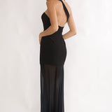 Jonquil One-Shoulder Mesh Maxi Dress Black