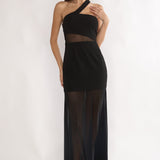 Jonquil One-Shoulder Mesh Maxi Dress Black