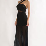 Jonquil One-Shoulder Mesh Maxi Dress Black