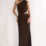 Out Loud Cut-Out Drape Maxi Dress Chocolate