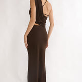 Out Loud Cut-Out Drape Maxi Dress Chocolate