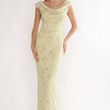 Evermore Cowl Neck Maxi Dress Floral Sage