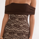Jewelene Off-Shoulder Maxi Dress Lace Chocolate