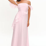 Natale Off-Shoulder Ruffle Maxi Dress Pink