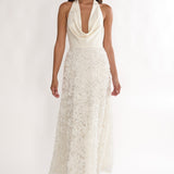 Lucerne Cowl Halter Maxi Dress Embellished Ivory