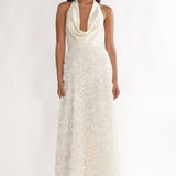 Lucerne Cowl Halter Maxi Dress Embellished Ivory