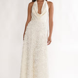 Lucerne Cowl Halter Maxi Dress Embellished Ivory