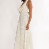 Lucerne Cowl Halter Maxi Dress Embellished Ivory