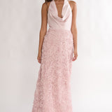 Lucerne Cowl Halter Maxi Dress Embellished Pink