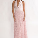 Lucerne Cowl Halter Maxi Dress Embellished Pink