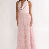 Lucerne Cowl Halter Maxi Dress Embellished Pink